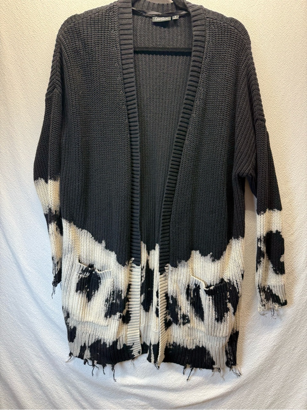 Savage Style Black & White Distressed Long Cardigan Lovesick Sz1 Work Casual